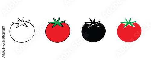 Tomato icon vector. Fresh red vegetable symbol for healthy cooking, salad ingredients, organic farm produce, and restaurant menu set. Vector Illustration.