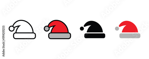 Santa hat icon vector. Red Christmas cap symbol for holiday decoration, winter season celebration, and X-mas party set. Vector Illustration.