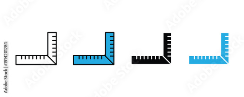 L-square ruler icon vector. Right angle measurement tool symbol for carpentry, engineering, drafting, and stationery set. Vector Illustration.