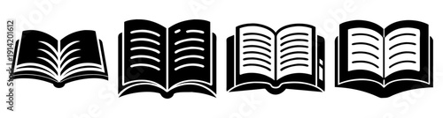 Stack of open black books with white pages isolated on white background minimalist education concept