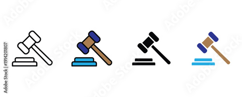 Gavel icon vector. Judge hammer symbol for justice, legal system, court proceedings, and law firm set. Vector Illustration.