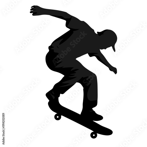 Silhouette of a skateboarder jumping boy on white background, silhouette, sport, jump, running, skateboard, runner, vector
