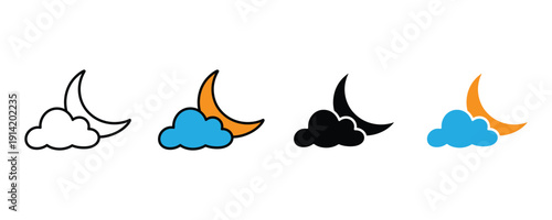 Moon and cloud icon vector. Night weather symbol for forecast, clear night sky, and dream sleep set. Vector Illustration.