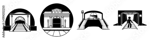 Modern architectural archways set in black and white minimalist design for professional business and technology concepts