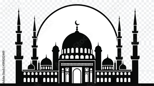 A black and white silhouette illustration of a mosque with a large central dome and four minarets (1)_traced