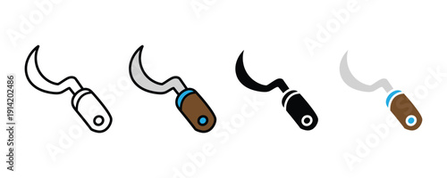 Sickle icon vector. Harvesting tool symbol for agriculture, farming equipment, and gardening set. Vector Illustration.