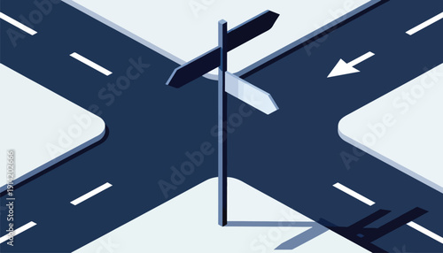 An intersection with a signpost and directional arrows