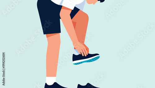 Person tying shoelaces on running shoes with blue soles