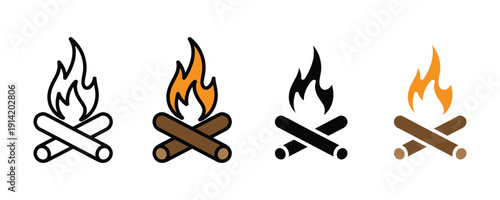 Campfire icon vector. Bonfire symbol for outdoor camping, hiking adventure, and warm energy set. Vector Illustration.