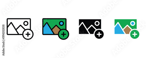 Add image icon vector. Gallery symbol for uploading photos, media library management, and picture creation set. Vector Illustration.