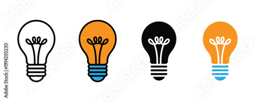 Light bulb icon vector. Bright idea symbol for creative thinking, solution discovery, and energy innovation set. Vector Illustration.