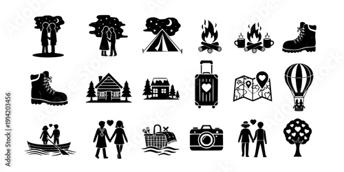 Couple Romantic Camping Getaway Silhouettes
