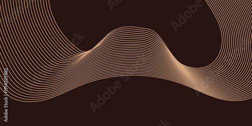 Abstract bronze wave background. Digital texture with flowing metallic lines on a dark brown background for elegant graphic design. Vector Illustration.