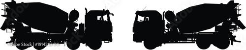 Silhouettes of two cement mixers on a white background