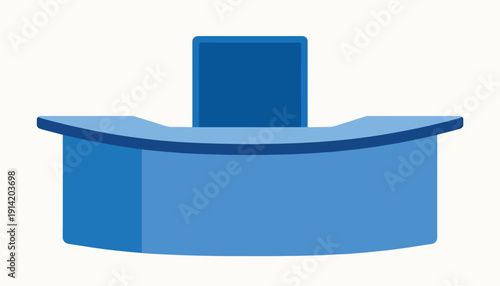 Modern blue reception desk with a high-back chair