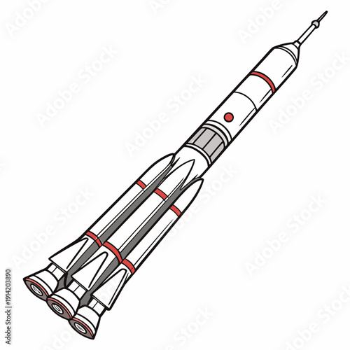 Cartoon style rocket with red accents on white background 1