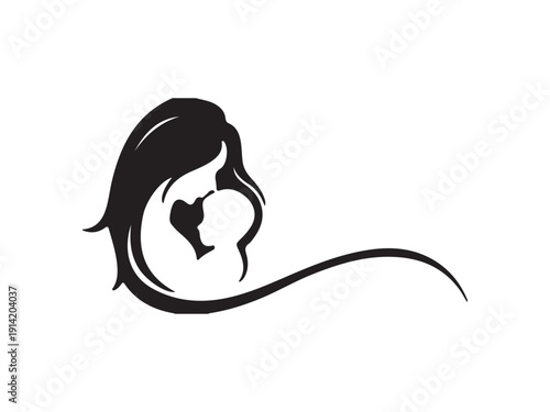 black silhouette of a woman with a heart shaped baby bump