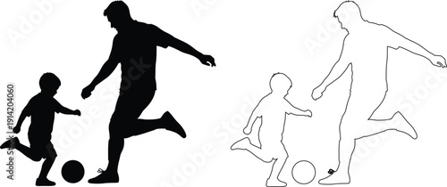 Illustrations of children and adults playing soccer in various dynamic positions