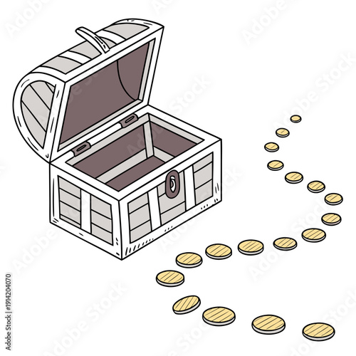 Open treasure chest with coins spilling out open chest