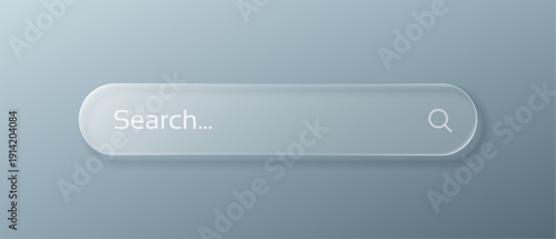 Search bar with liquid glass morphism vector style for website interface design and user experience. Interface element with search icon for web page.