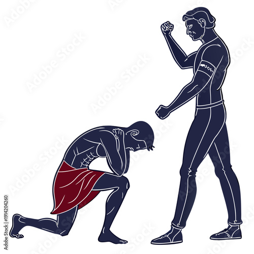 Man standing over another man on one knee kneeling