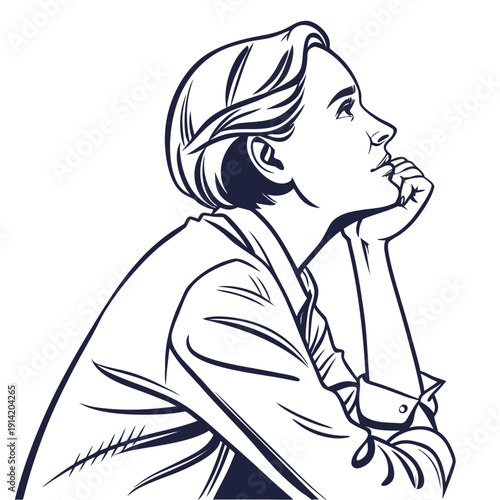 Monochrome of a man in a beret looking up thoughtfully