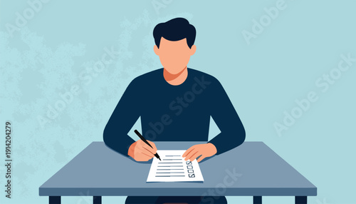 Person completing checklist on paper while sitting at desk