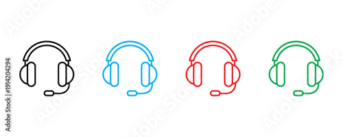 Headset icon vector. Communication symbol for customer support center, gaming headphones with microphone, and telemarketing set. Vector Illustration.