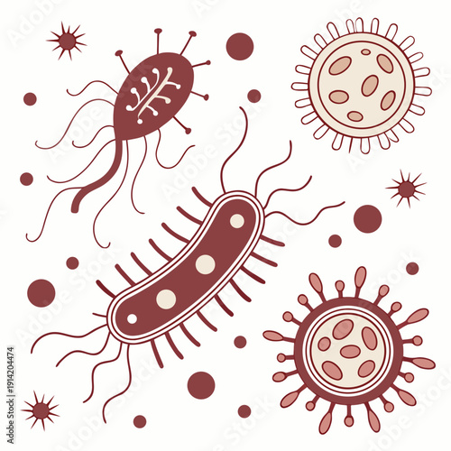 Bacteria and viruses on white background microorganisms 3