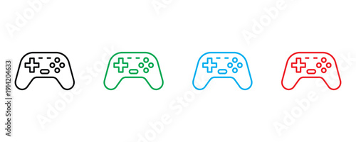 Video game controller icon vector. Digital gaming symbol for electronic entertainment, console joystick, and competitive esports set. Vector Illustration.