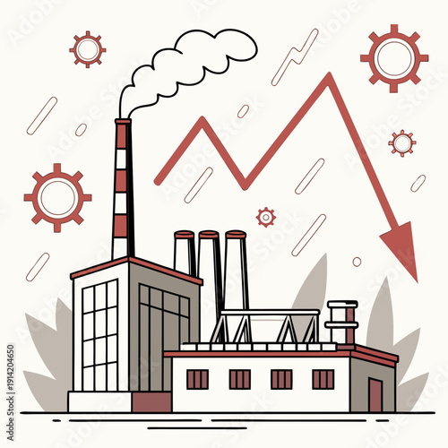 Industrial factory with smokestack and declining graph 2