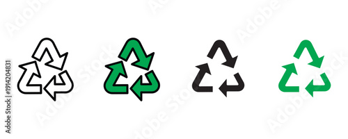 Recycling symbol icon vector. Sustainability symbol for environmental protection, waste management, and green ecology set. Vector Illustration.