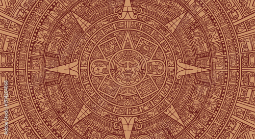 Ancient Mayan Calendar Stone Intricate Design.