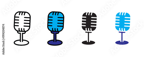 Retro microphone icon vector. Broadcasting symbol for podcasting, radio communication, and live music performance set. Vector Illustration.