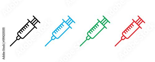 Medical syringe icon vector. Healthcare symbol for vaccination, clinical injection, and laboratory immunization set. Vector Illustration.