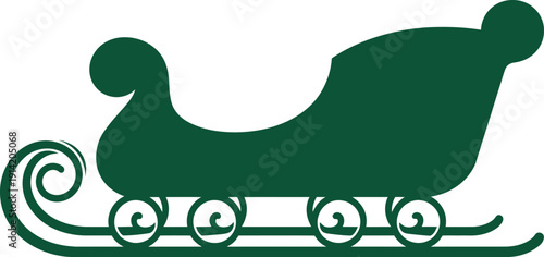 A festive green sleigh silhouette on a white background, perfect for holiday decorations and Christmas themes.