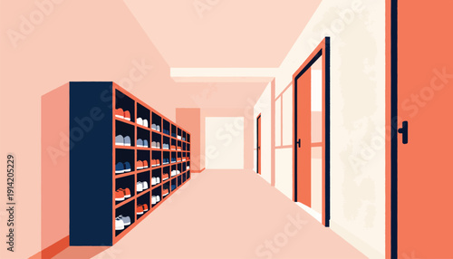 Hallway with shoe rack and doors