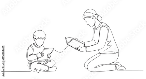 A mother and her child are reading a book together, illustrating a cherished moment of shared learning and bonding, fostering education and imagination