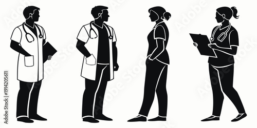 Diverse group of medical professionals standing in a row