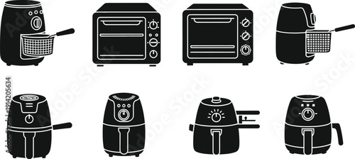 Black and white icon set of various appliances and devices