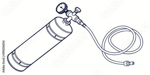 A detailed illustration of a gas cylinder with a pressure gauge and hose attachment.
