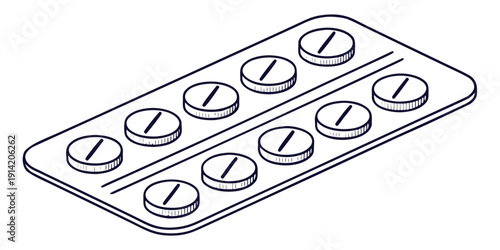 A blister pack containing twelve circular tablets arranged in three rows.