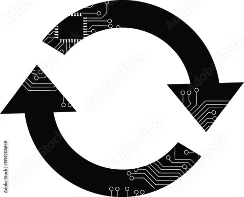 Black Circuit Board Recycling Arrow on White