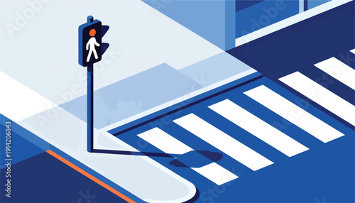 Pedestrian crossing with a signal showing a walking man