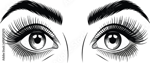Elegant woman's eye with long lashes and perfect eyebrows isolated on white background