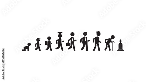 stick figure human life cycle stages of life from birth to death