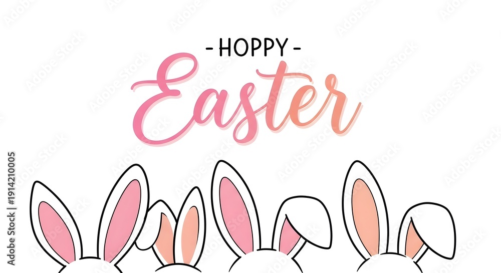 Obraz premium Hoppy easter sunday greeting with pink bunny ears and easter eggs