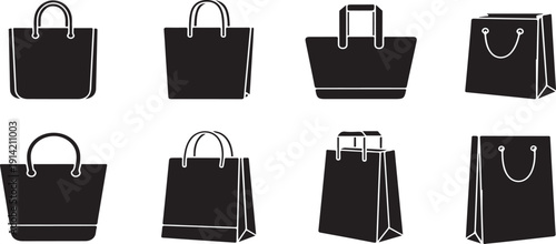 Collection of modern shopping bags in various styles and designs