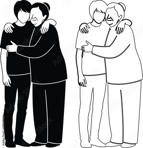 Emotional connections depicted through hugs between different groups of people