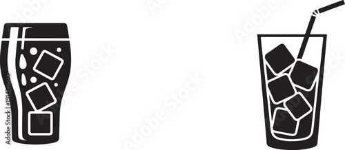 Two glasses with ice cubes vector illustration and drinking straws